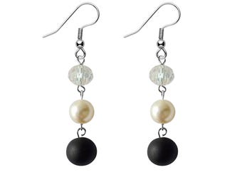 Long Dangle Earrings Black Pearl Drop Earrings
