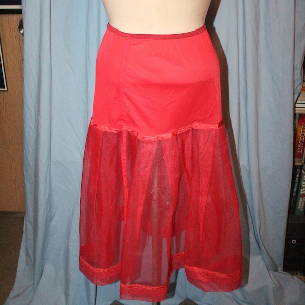 Vintage 1950's by Hanamaid Pleated Red Crinoline Petticoat Half Slip Size Small