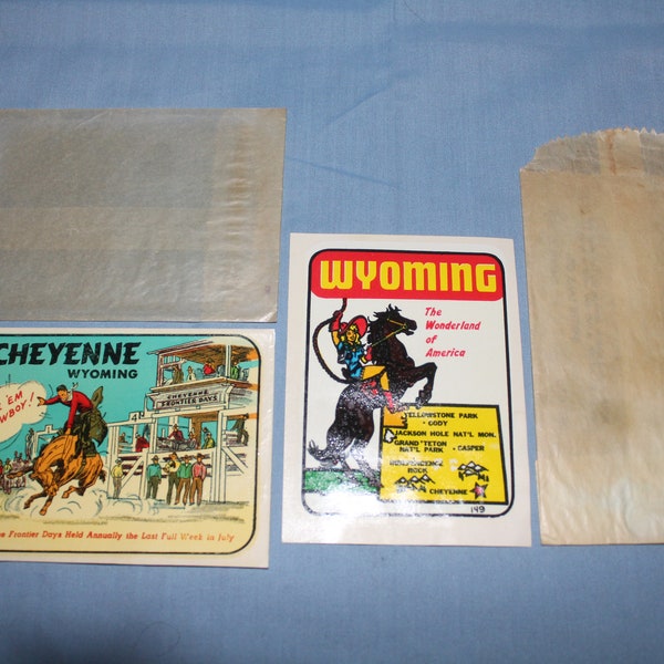 Vintage Pair Original 1950's Vintage Luggage Car Window Decals for Cheyanne & Wyoming