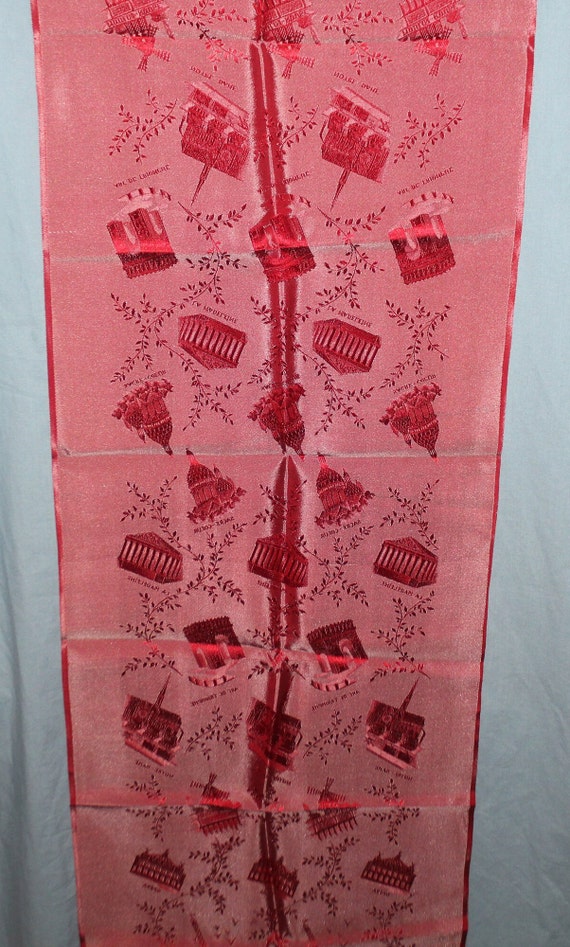 Vintage 1950's rich red satin souvenir scarf famo… - image 7
