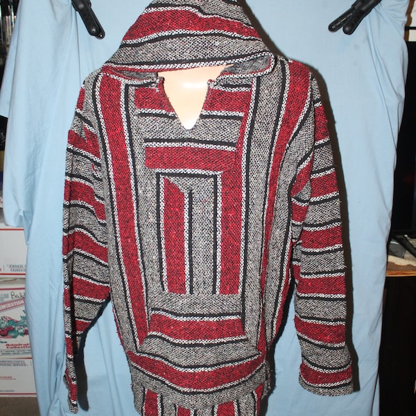 Vtg Canyon Creek Mexicaanse Deken Hoodie Hippie Baja Trui Kangaroo Pocket XXl