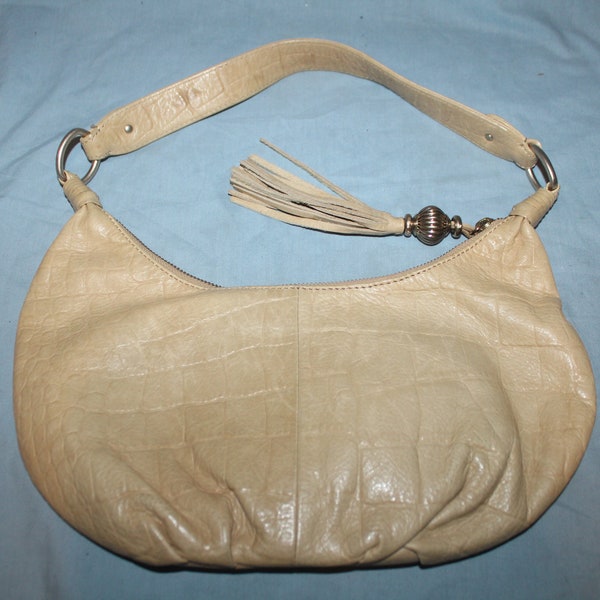 Sigrid Olsen Leather Purse Hobo Bag Sand. Light Beige Brown Interior Zipper