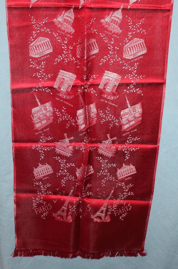 Vintage 1950's rich red satin souvenir scarf famo… - image 4