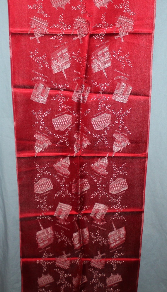 Vintage 1950's rich red satin souvenir scarf famo… - image 3