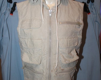 Banana Republic Guide Safari Fishing Tactical Hunt Vest Hidden Zip Hood Size S