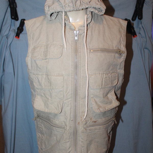 Banana Republic Guide Safari Fishing Tactical Hunt Vest Hidden Zip Hood Size S