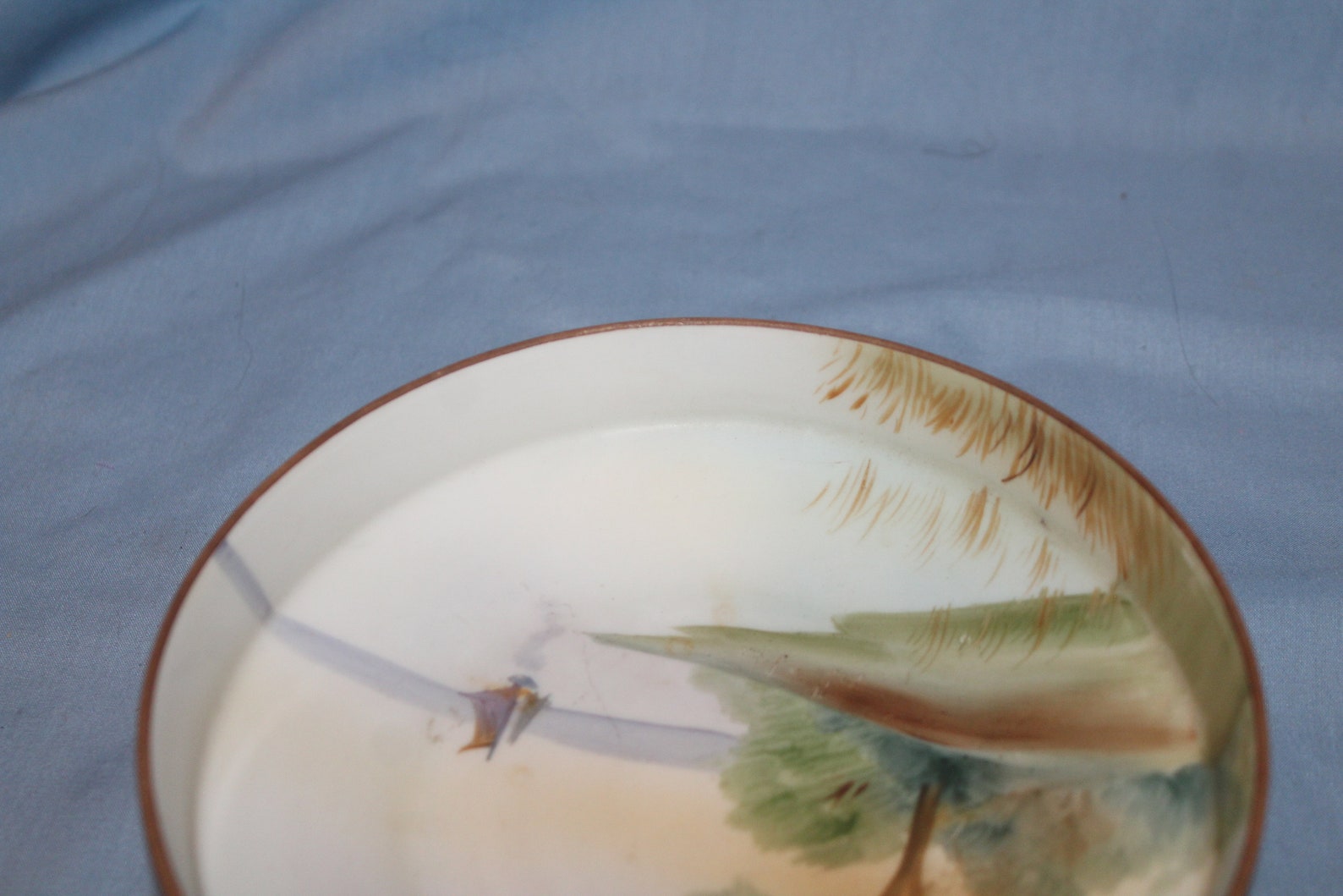 Antique Nippon Green M Mark Hand Painted Footed Bowl Landscape Etsy