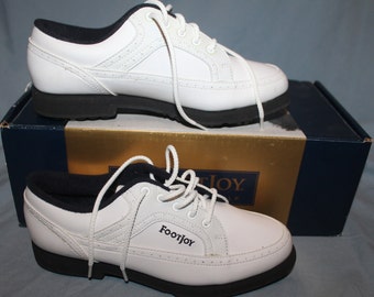 Footjoy GreenJoys Damen Größe 6. M 5 Weiße Leder Golf Schuhe Lace Up Soft Spike