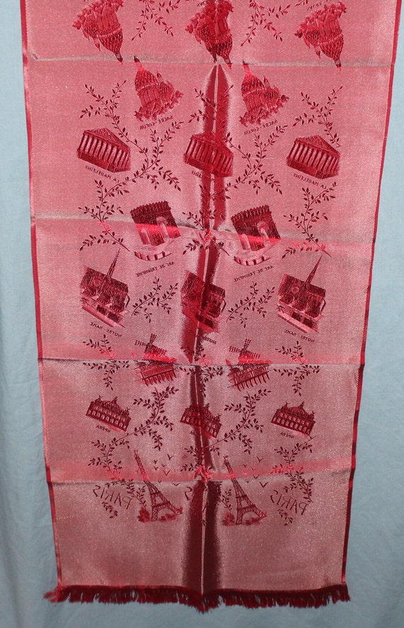 Vintage 1950's rich red satin souvenir scarf famo… - image 8