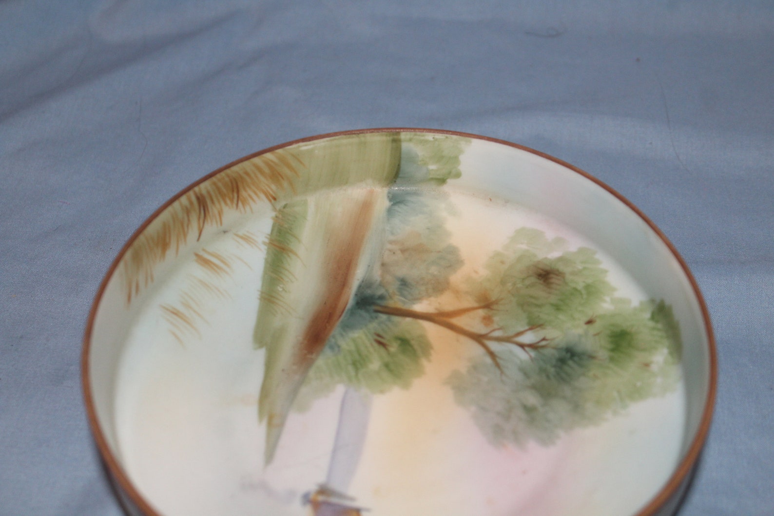 Antique Nippon Green M Mark Hand Painted Footed Bowl Landscape Etsy