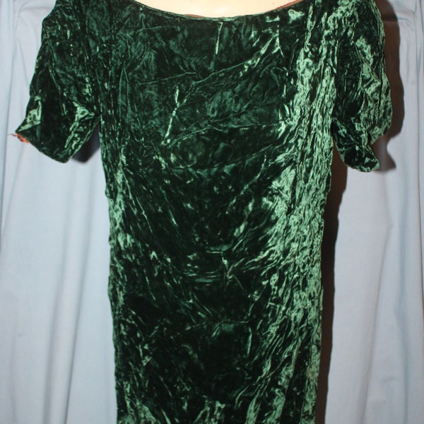 Vintage 1990s Emerald Green Crushed Velvet Mini Dress