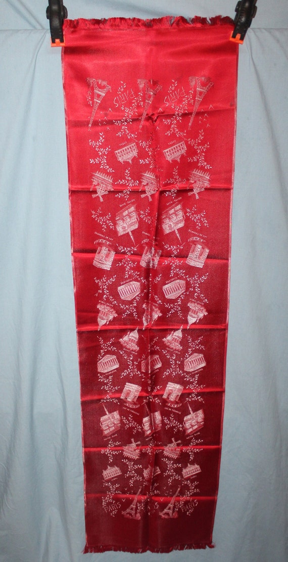 Vintage 1950's rich red satin souvenir scarf famo… - image 1