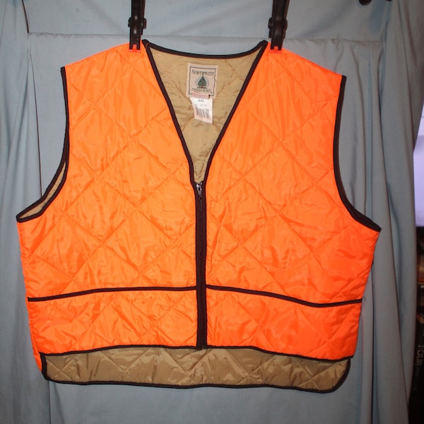 Vintage Northwest Territory Quilted Orange Blaze Hunting Vest Men's Size XXL Workwear Outdoors