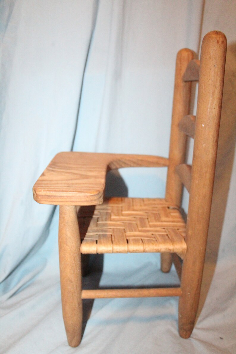Vintage Wooden Doll School Desk Chair Woven Splint Seat Etsy