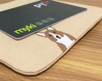 Monedero de moneda Corgi / pequeña bolsa de cremallera / perro imprimir tela moneda monedero / titular de la tarjeta myki / cartera de la tarjeta de ostra / cartera de la tarjeta de crédito / titular de la tarjeta de viaje