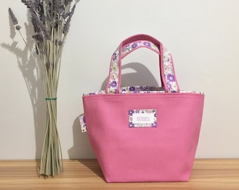 Pink canvas lunch bag/kids lunch bag/lunch bag for women/Korea fabric/floral print lunch bag/reusable lunch bag/lunch tote