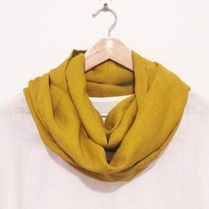 Japanese Linen Infinity Scarf/linen loop scarf/linen snood/mustard linen scarf/yellow scarf/lightweight linen scarf/summer scarf