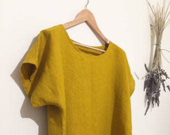 Blusa de lino japonesa de manga corta/blusa de lino extragrande/blusa de lino holgada/blusa de lino de corte relajado/blusa de lino con cuello redondo/blusa de lino blanca
