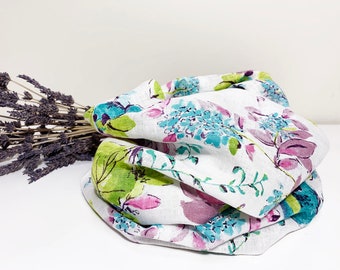 Bufanda infinita de lino/bufanda de lino con bucle/bufanda de lino ligera/bufanda de lino con estampado floral multicolor/bufanda de lino rosa/bufanda de verano