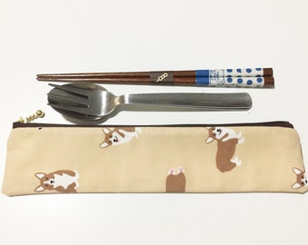 Bolsa para cubiertos con diseño de Corgi, estuche para cubiertos, bolsa con cremallera, bolsa reutilizable de paja, estuche para cepillos de dientes, bolsa con estampado de Corgi, bolsa impermeable, bolsa impermeable y seca.