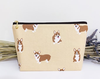 Corgi zipper pouch/Corgi print bag/cosmetic pouch/make up bag/zip travel pouch/fabric coin purse/fabric pencil case/large pencil case