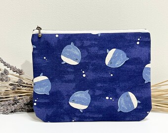 Fish print zipper pouch/animal print/gold print/cosmetic pouch/make up bag/travel pouch/fabric pencil case/large pencil case