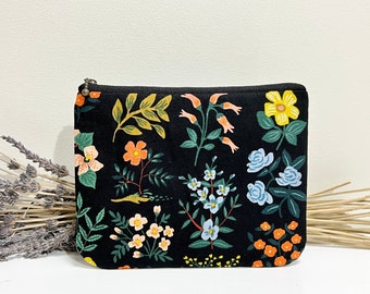 Estuche con cremallera y estampado floral/estampado de algodón y acero/neceser/neceser de maquillaje/estuche de viaje/monedero de tela/estuche de tela para lápices/estuche grande para lápices