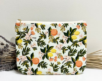Estuche con cremallera con estampado naranja/estampado de algodón y acero/neceser/neceser de maquillaje/estuche de viaje/monedero de tela/estuche de tela para lápices/estuche grande para lápices