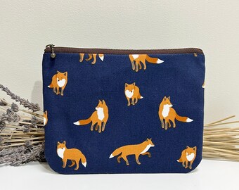 Fox print zipper pouch/canvas zipper pouch/cosmetic pouch/make up bag/travel pouch/fabric purse/fabric pencil case/large pencil case