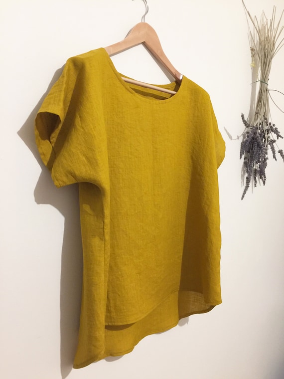 Japanese Linen Short sleeves top/oversized linen top/ loose fit linen top/relaxed fit linen top/round neck linen top/ white linen top