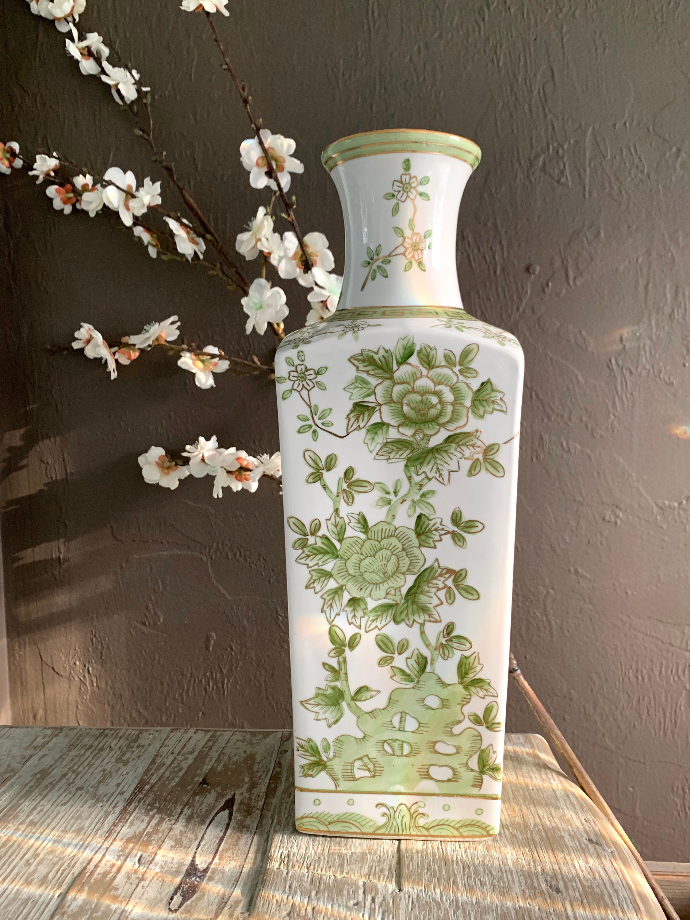 Pair of Vintage Decorative Vases Norleans Japan Green Flowers Etsy