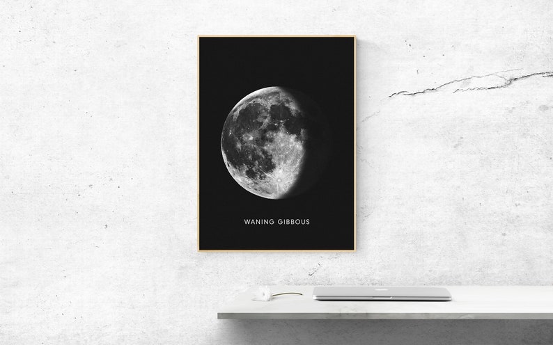 Waning gibbous printable Moon phase poster Minimalist Etsy