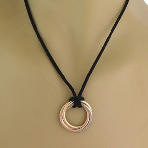 Cartier Trinity 18k Tricolor Gold Interlaced Pendant & Cord Necklace