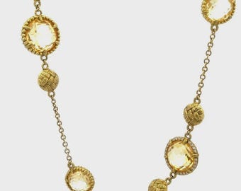 Judith Ripka Diamond Gold Necklace 18k Yellow Colored Stones Motifs