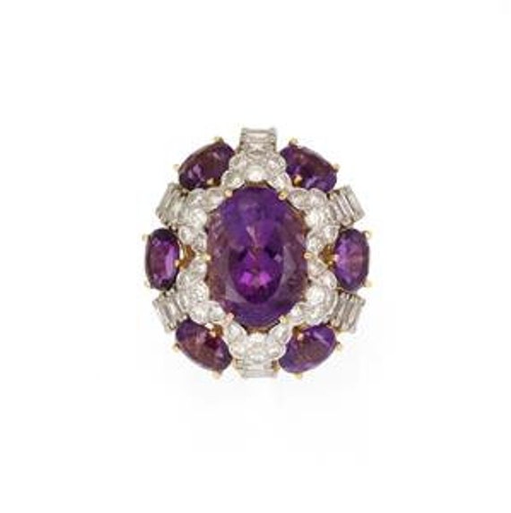 Estate 4ct Diamond Amethyst 18k Gold Large Cocktai