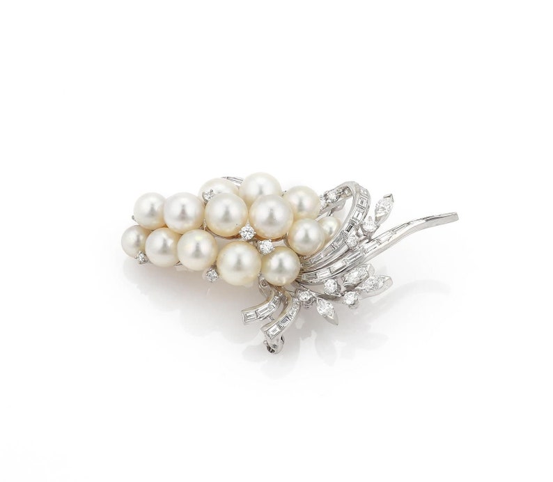 Estate 2.50ct Diamond 14k White Gold Pearls Grape Bunch Design - Etsy