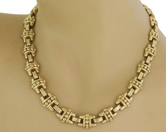 Judith Ripka 18k Necklace Yellow Gold Hefty "H" Link 12mm Wide Collar
