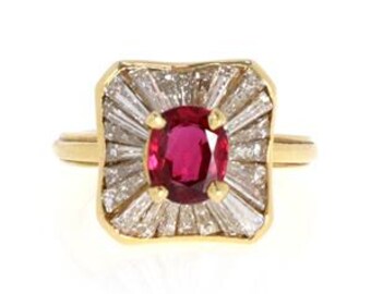 18k Yellow Gold 2.71ct Diamond &Ruby Cocktail Ring Size - 5