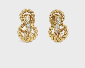 Tiffany & Co. Diamond Gold Earrings Vintage 18k Yellow Knot Style
