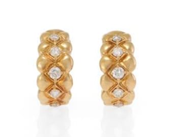 Morabito Paris Diamond 18k Yellow Gold Huggie Clip On Earrings