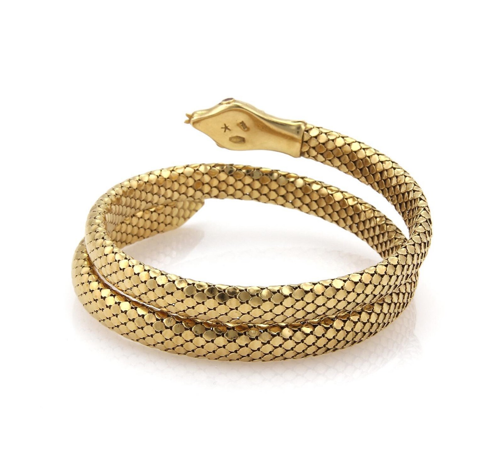 Vintage Ruby 18k Yellow Gold Scaled Design Snake Wrap Bangle Bracelet ...