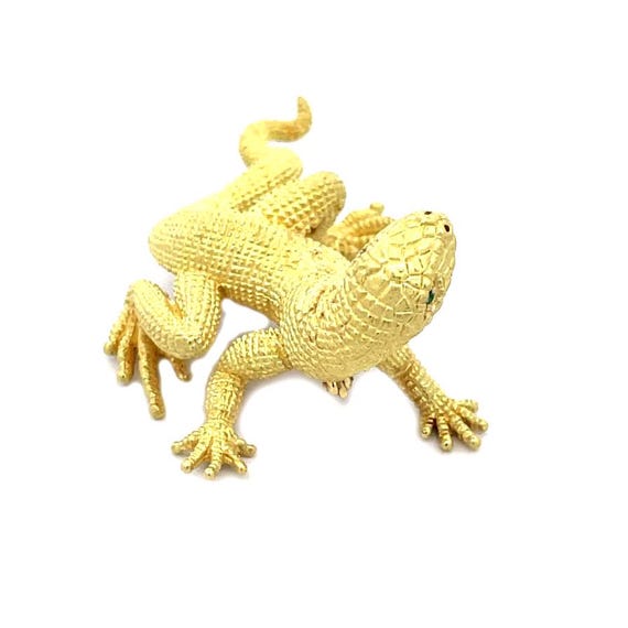 Kurt Wayne Lizard Brooch 18k Yellow Gold Gemstone… - image 5