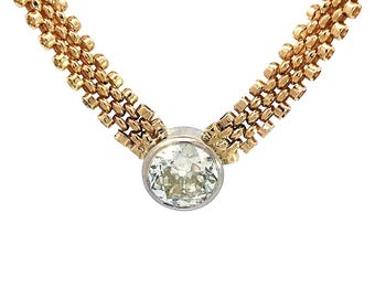 Diamond Gold Solitaire Pendant Old Mine Cut 2.92ct 14k Two Tone Necklace
