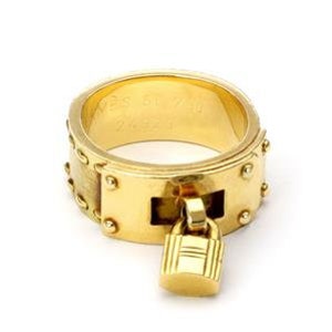 Hermes H Padlock Ring Drop Charm Band 18k Yellow Gold Size 5