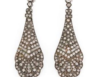 Antique 5.00ct Diamond Silver Milgrain Long Chandelier Earrings