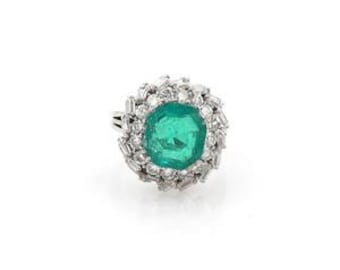 Diamond & Emerald Ring 7.95ct Halo Style 18k White Gold Cocktail Style Size - 7