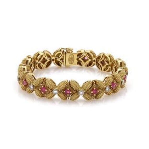 La Triomphe Diamond & Ruby 18k Yellow Gold Beaded… - image 1