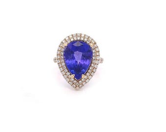 Tanzanite & Diamond Ring 14k Yellow Gold Cocktail Style New
