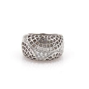 Cartier Diamond 18k White Gold Spider Web Wide Dome Band Ring Size 50-US 5