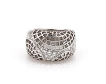 Cartier Diamond 18k White Gold Spider Web Wide Dome Band Ring Size 50-US 5